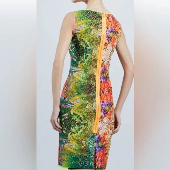 Elie Tahari tropical print Claudia dress size 8 leopard print eyelet neon - Picture 2 of 14